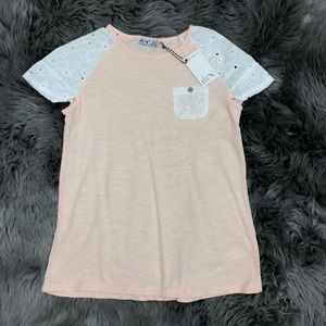 Dex | Girls Short Sleeve | Peach & White | Size Large